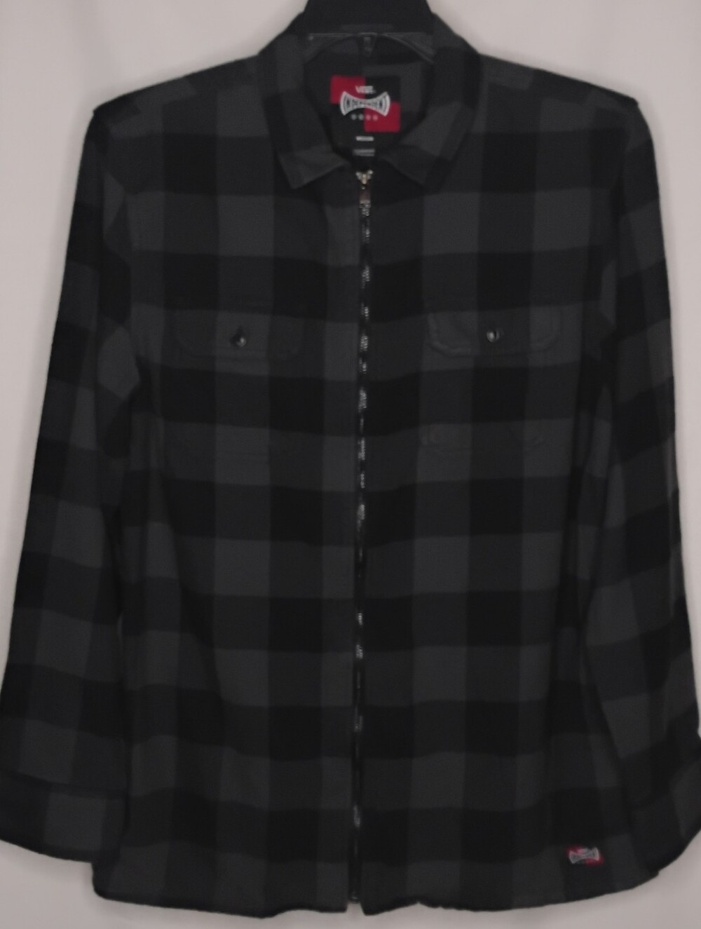 Men's Medium Vans X Independent Black Gray Plaid Full Zip Shirt Jacket Shacket M